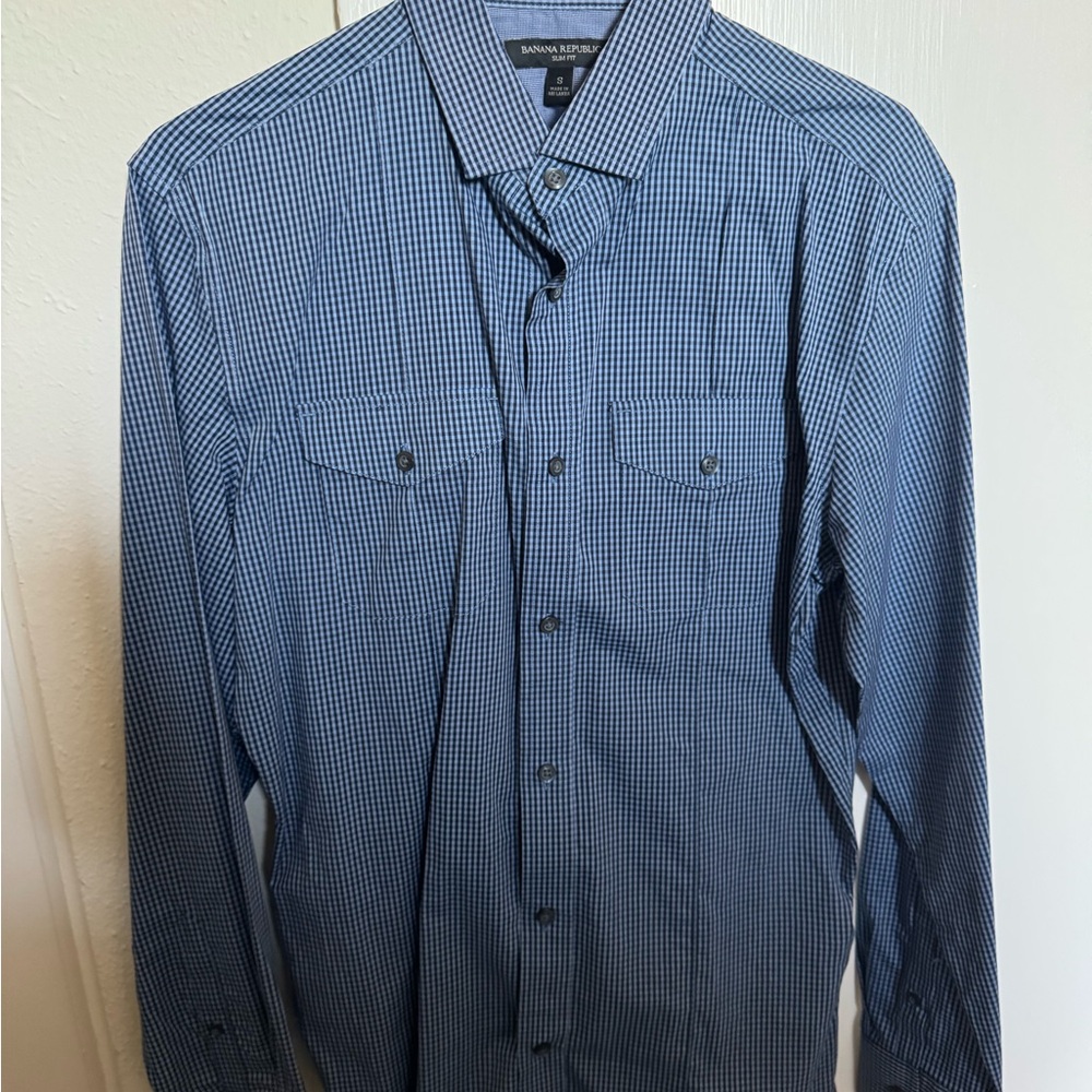 Banana Republic Men's Navy Gingham Shirt